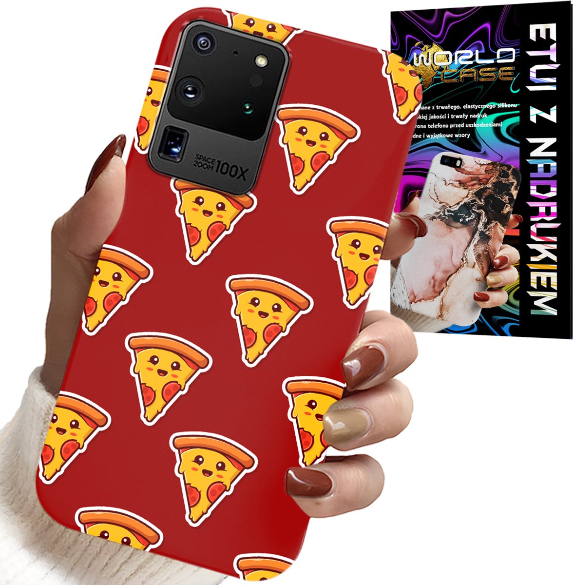 HOESJE VOOR SAMSUNG GALAXY S20 Ultra - HAPPY PIZZA PATROON OP EEN RODE ACHTERGROND