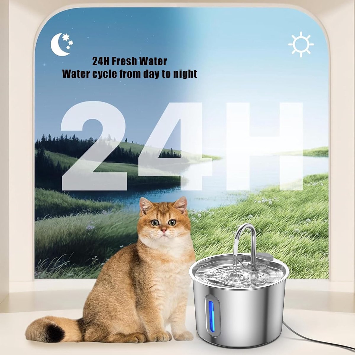 Katten RVS Drinkfontein 2.2L LED thumbnail 3