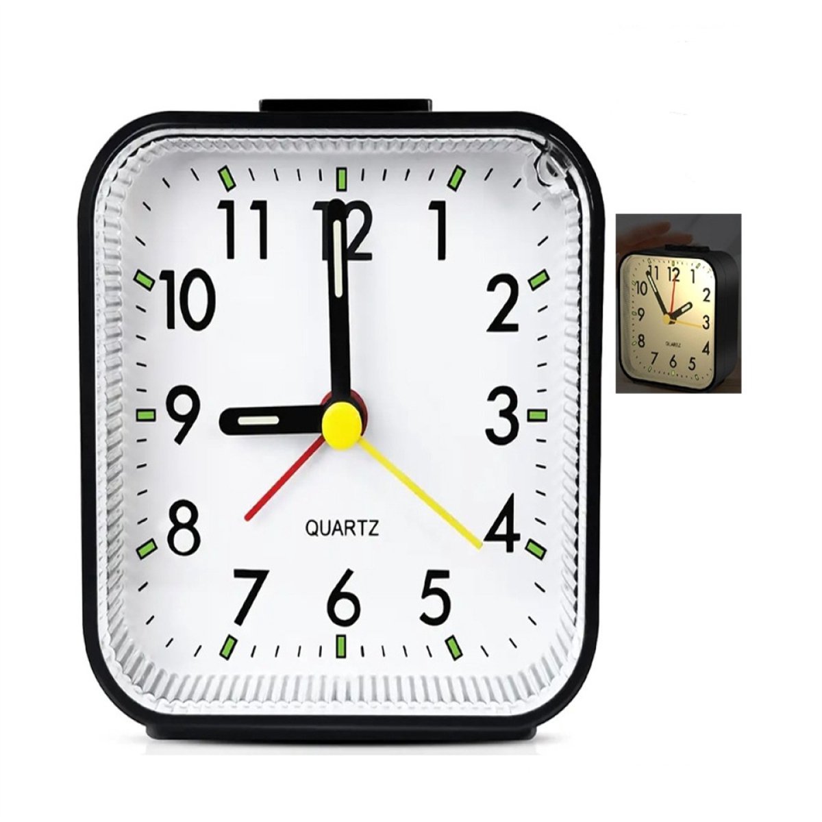 carmdering - Kwartswekker - Stille Analoge Wekker – Zonder Tikkend Geluid – Snooze & Nachtlicht – Compacte Reisklok – Glow-in-the-Dark Cijfers