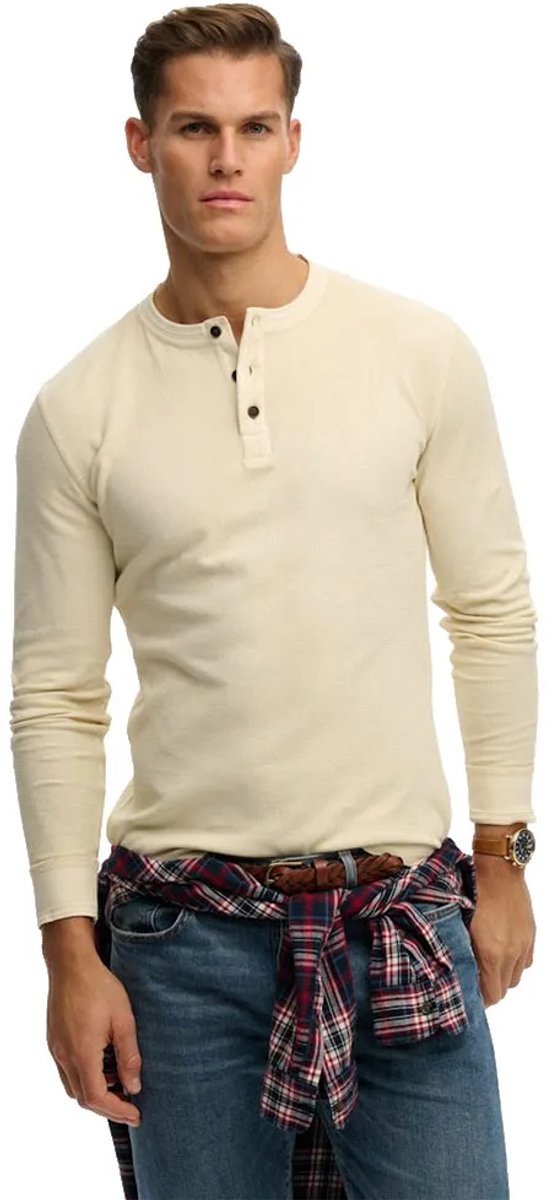 Superdry T-shirt Lw Textured Grandad Top M6010956a 1lg Oatmeal Mannen Beige