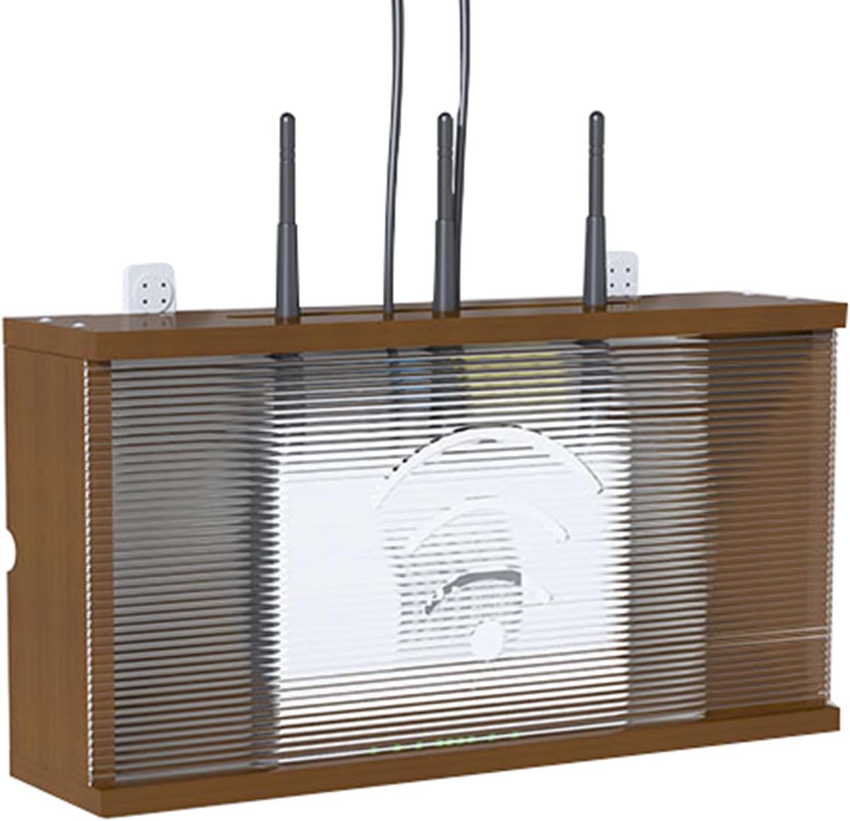 Router Opbergdoos - Wifi Houder - Kabel Beheer - Massief Hout Acryl - 40x10x20cm - Bruin
