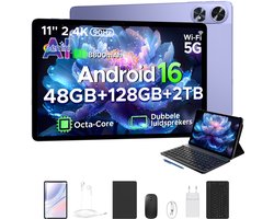 POCKAM P11 Pro - Tablet - 48 GB RAM (8+40 GB) + 128 GB ROM (2 TB/TF) - 11 inch FHD+ 90 Hz - Android 16 - 8800 mAh/18 W - T7250 - Dubbele luidsprekers - Gemini AI - Face ID - Widevine L1 - Complete accessoirebundel met toetsenbord en stylus - Paars