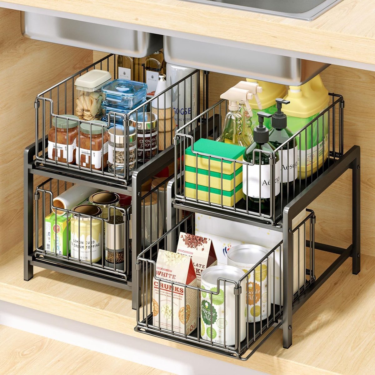 Onderbouw Organizer - Kast Lades - Keuken Opbergen - Uitschuifbaar Metalen Frame - 38x30x20 cm