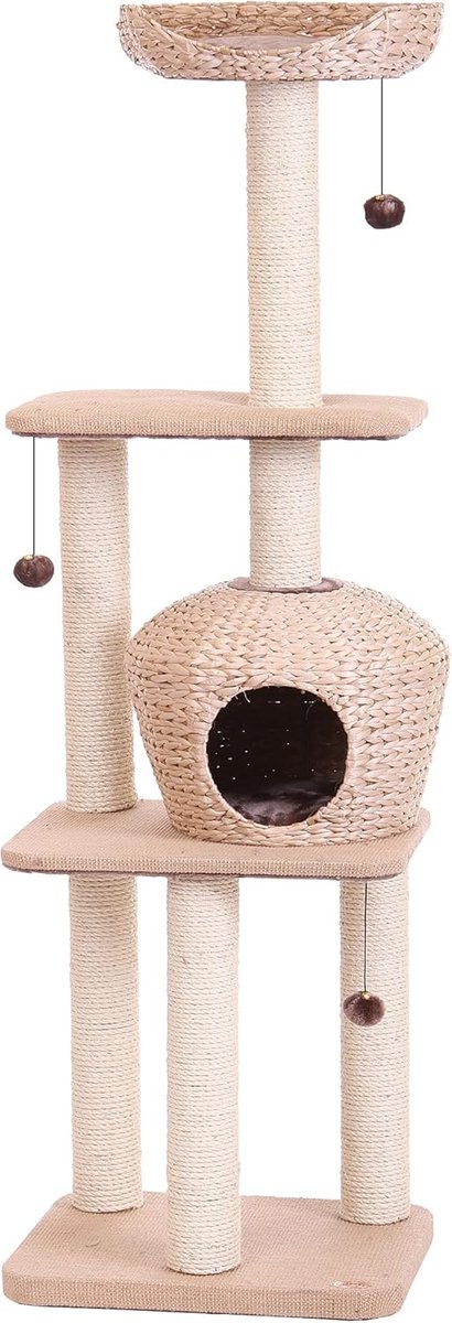 Krabpaal - Kattenmeubel - Spelen en Krabben - Meerdere Niveaus - 50x40x156cm - Lichtbruin