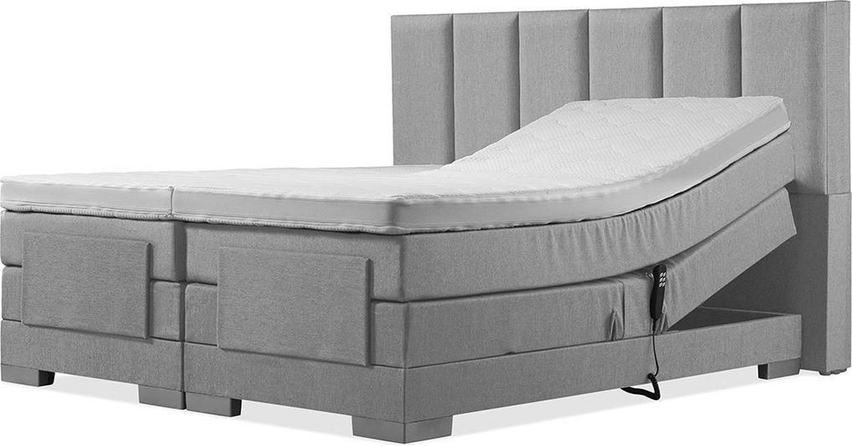 Elektrische Boxspring - 120x190 - Incl. Horizontaal hoofdbord - Zilvergrijs met plint