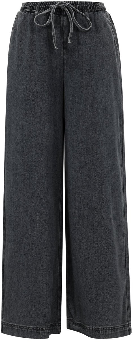 Dames wide leg jeans van geweven katoen - comfortabele effen casual broek