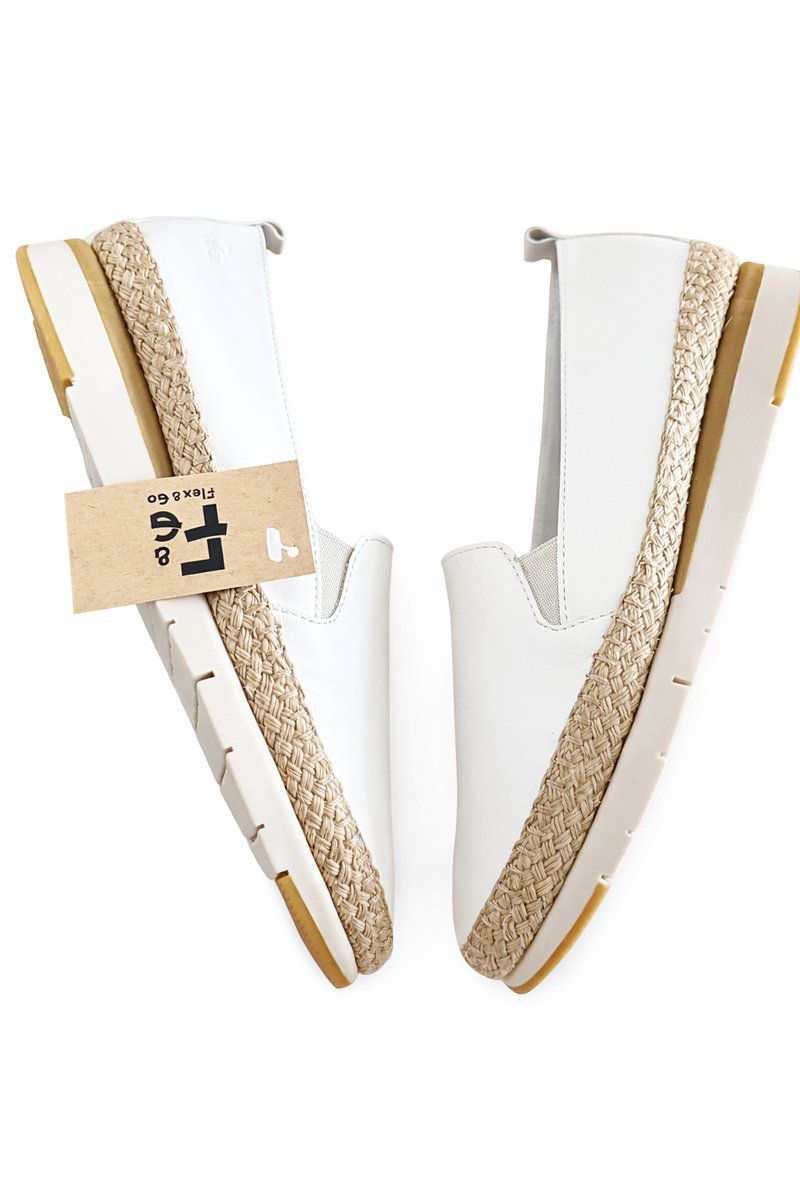 Flex&Go espadrille loafer instapper art. FUSION in wit leer - maat 38