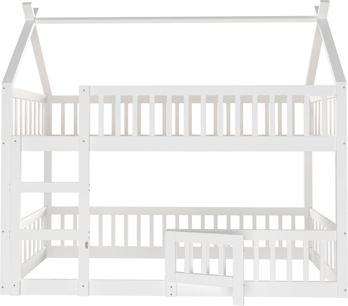 MODENUIT Kinderhoogslaper 90x200 cm – Met trap en veiligheidshek – Onderruimte met deur – Zonder matras – Hout – Wit