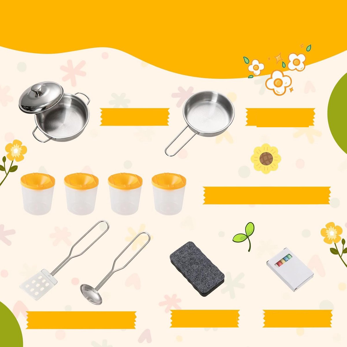 KOMFOTTEU Modderkeuken Houten - speelkeuken outdoor - met plantenpotten, kookplaten, afneembare spoelbak, krijtborden en accessoires - buitenkeuken - buiten speelkeuken - -voor tuin en binnenplaats - voor kinderen — afbeelding 4