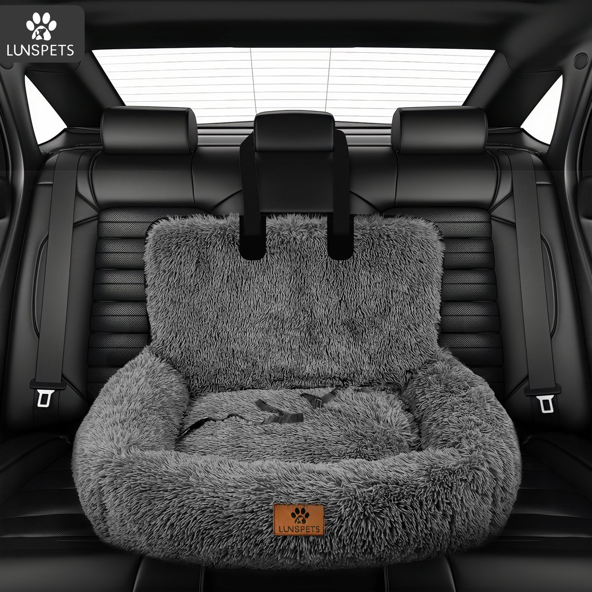 Lunspets - Hondenmand Auto - Autostoel Hond - Automand hond - Hondenstoel Auto - 90x60 CM- Incl. Autogordel - Geschikt voor elke auto - Donkergrijs