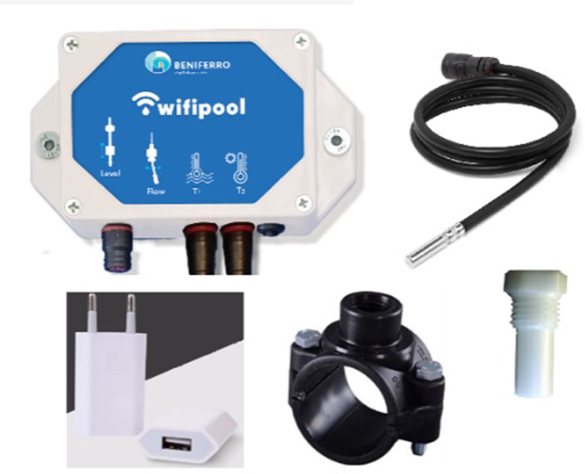 POOLTRONICS – TLF Module Zwembad – Temperatuur, Niveau & Flow Sensor – WiFi Zwembad Monitoring via App – Complete Meetmodule