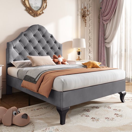 MODENUIT Gestoffeerd Bed 90x200 Cm Met Verstelbaar Hoofdbord Houten modenuit-gestoffeerd-bed-90x200-cm-met-verstelbaar-hoofdbord-houten