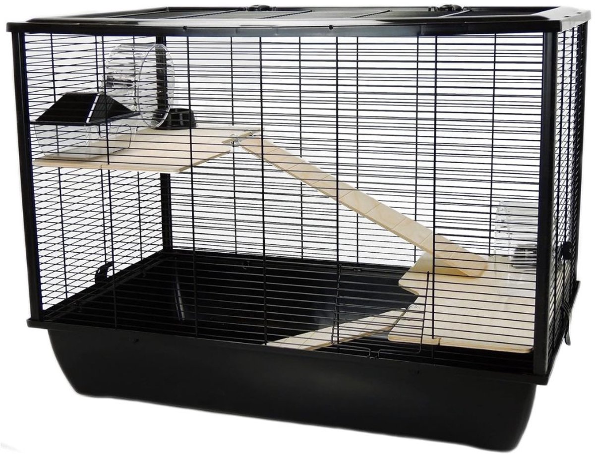 SAVI®Rattenkooi - Frettenkooi - Chinchilla kooi - Zwart- 77cm x 58cm x 47cm