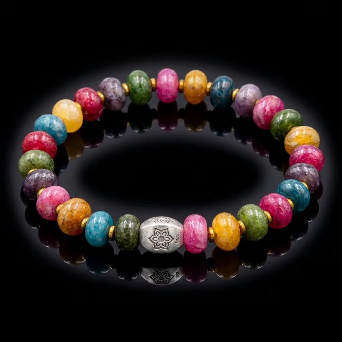 SilverRainbow Essential Bracelet - Kleurrijke Halfedelsteen & 925 Sterling Zilver - 21cm - Voor Vrouwen