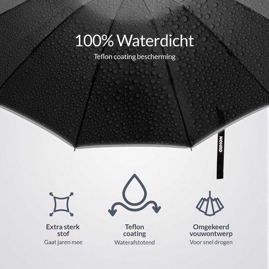 Nohrd Stormparaplu - Zwart - Paraplu Opvouwbaar - Stormbestendig 108 km/h - Stormparaplu's - Automatisch In- en Uitklapbaar - Reflecterend - Paraplu's - Incl. Beschermhoes