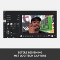 Affichage de l'écran du logiciel Logitech Capture avec filtres et boutons d'enregistrement.