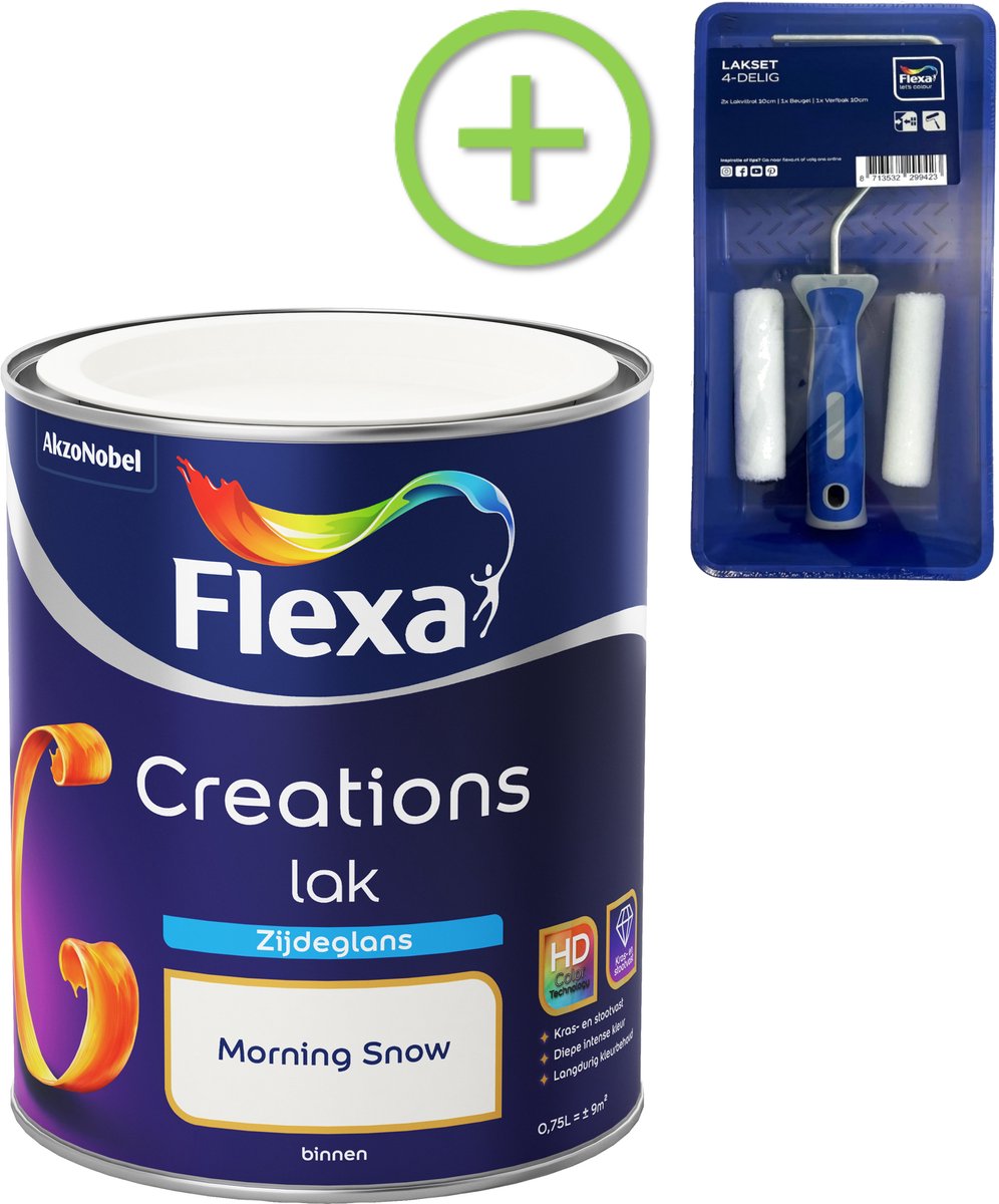 Flexa - Creations Lak Zijdeglans - Morning Snow - 750 Ml + Gratis Flexa Lakset 4-Delig