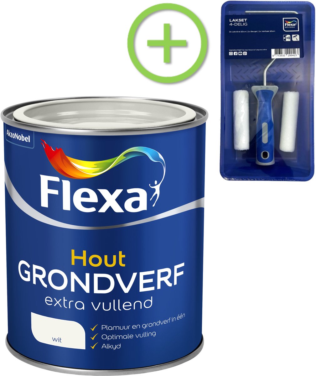Flexa - Grondverf Extra Vullend - Wit - 750 Ml + Gratis Flexa Lakset 4-Delig
