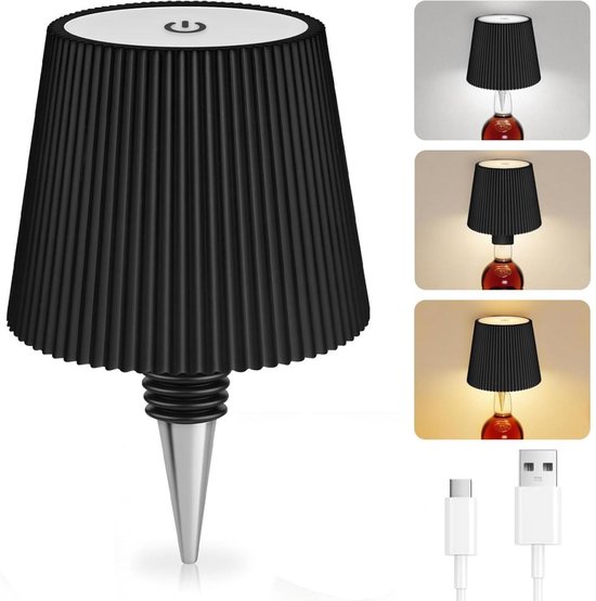 Oplaadbare LED-fleslampaccessoire - Fleslamp - 3 instelbare kleurtemperaturen - Aanraakbediening - IP54-beschermingsklasse - Draadloze USB-oplaadbare tafellamp - Geschikt voor restaurants, slaapkamers, tuinen, bars - Zwart