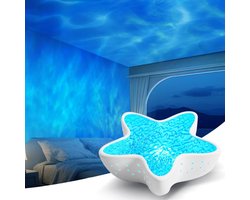 LED-sterrenprojector met aurora-effect - Noorderlichtlamp voor kinderen en volwassenen - Watergolfnachtlampje met continu dimbaar licht - Zeesterprojector - Sfeerverlichting in de vorm van een oceaan - Kamerdecoratie Woonkamer
