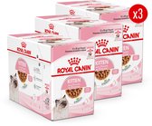 Voordeelverpakking Royal Canin Kitten natvoer, 3 dozen à 12 x 85g zakjes met brokjes in jus.