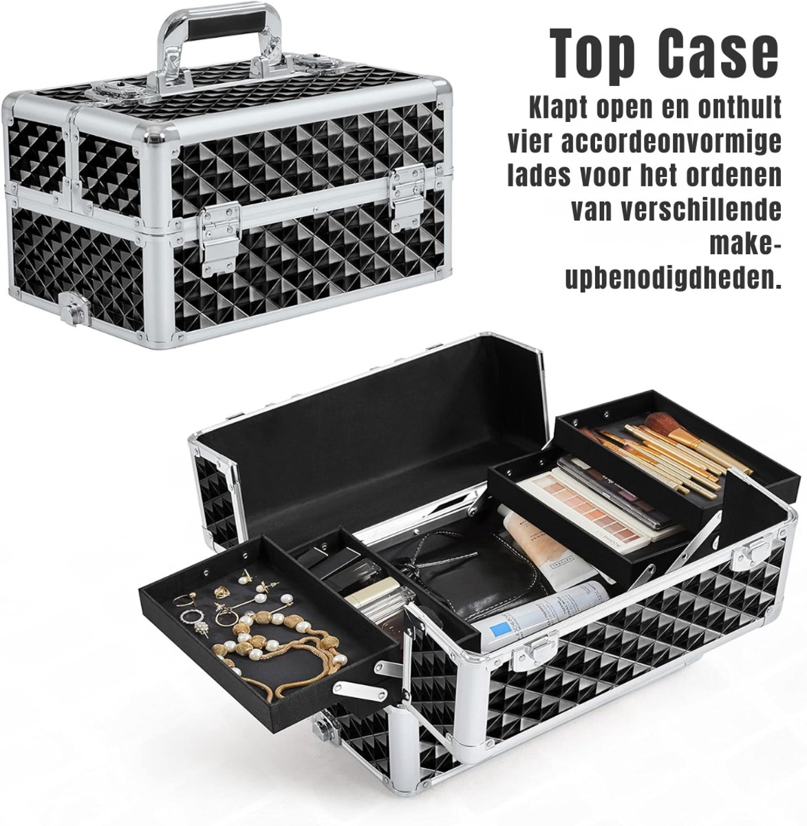 SAVI® Visagie Koffer - Make Up Organizer - Make Up Koffer - Zwart - 35cm x 24cm x 68cm