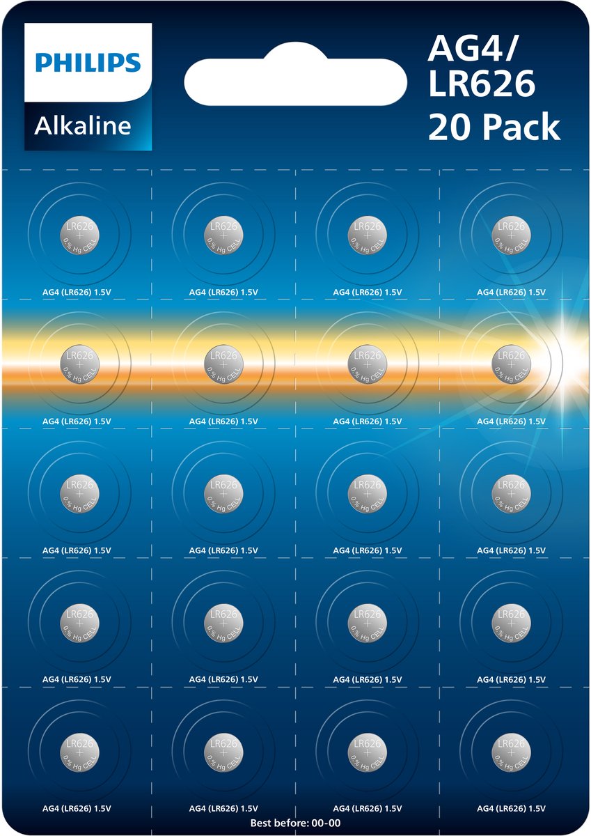Philips Alkaline - Knoopcel batterijen - LR626 (AG4) - 1.5V - 20 stuks