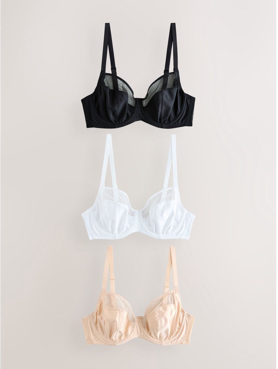 Next Dames - Set van 3 DD+ beha's zonder vulling met volledige cups en ondersteuning aan zijkant - Zwart Black/White/Almond Nude