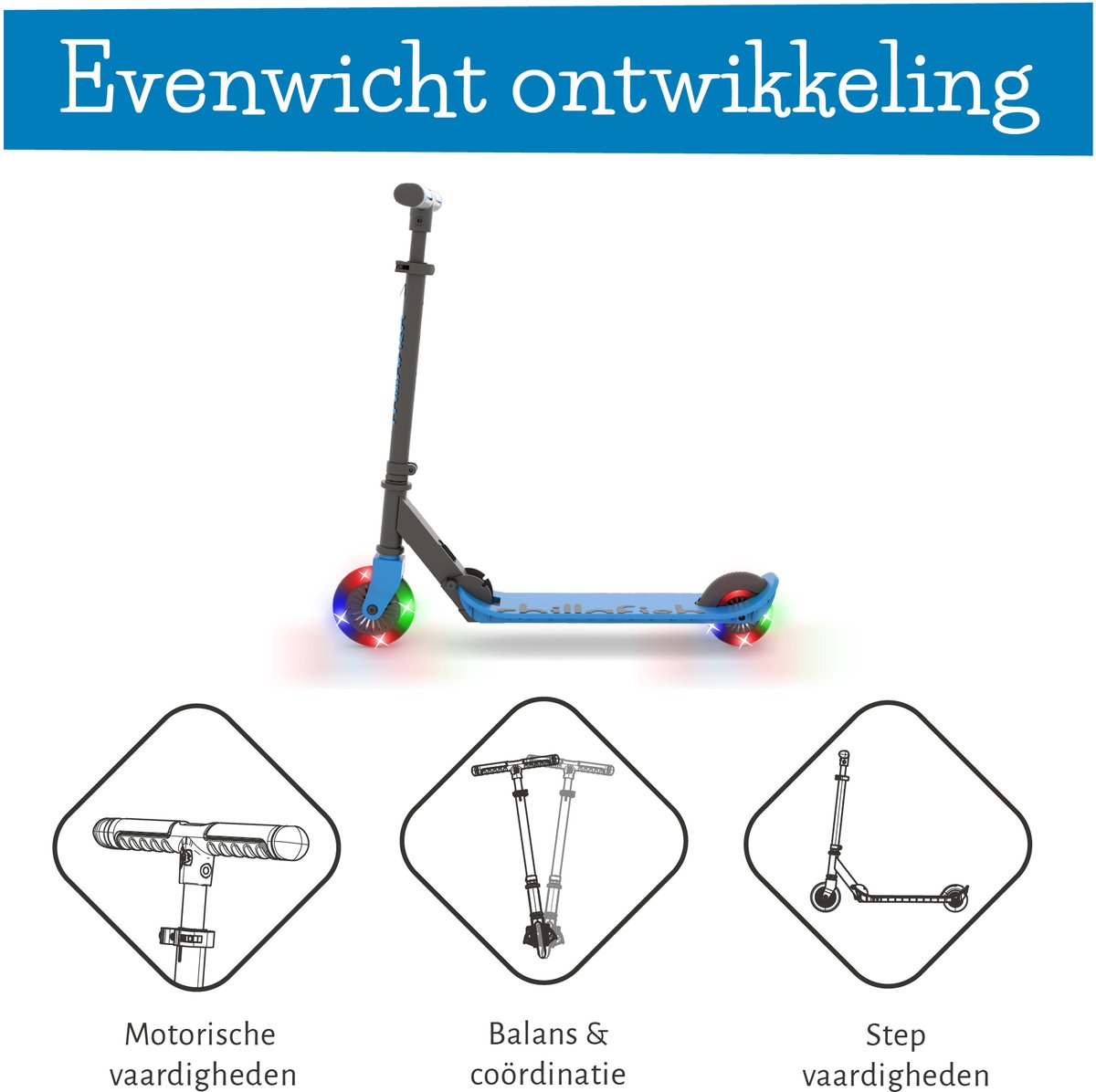 Chillafish Kinderstep jongens en meisjes vanaf 5 jaar met LED wielen - Blauw - Step met verstelbaar stuur en voetrem - Opvouwbaar en lichtgewicht met ABEC-5 wielen - Geen batterijen nodig - Model Flexxi Glow — afbeelding 11