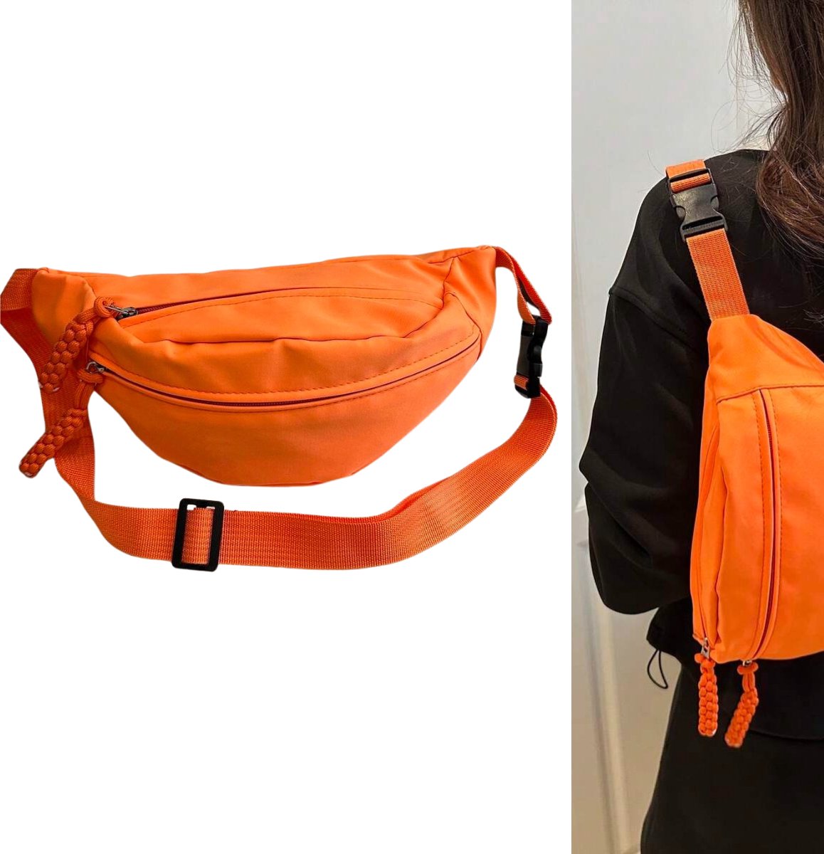 Chipa - Oranje Heuptas / Crossbody Bag – Verstelbaar – 2 Ritsvakken – Polyamide/Nylon – Trendy Schoudertas – Perfect voor Koningsdag & Festivals - Oranje Crosboddy bag - Koningsdag accessoires - Oranje accessoires - Koningsdag Kleding
