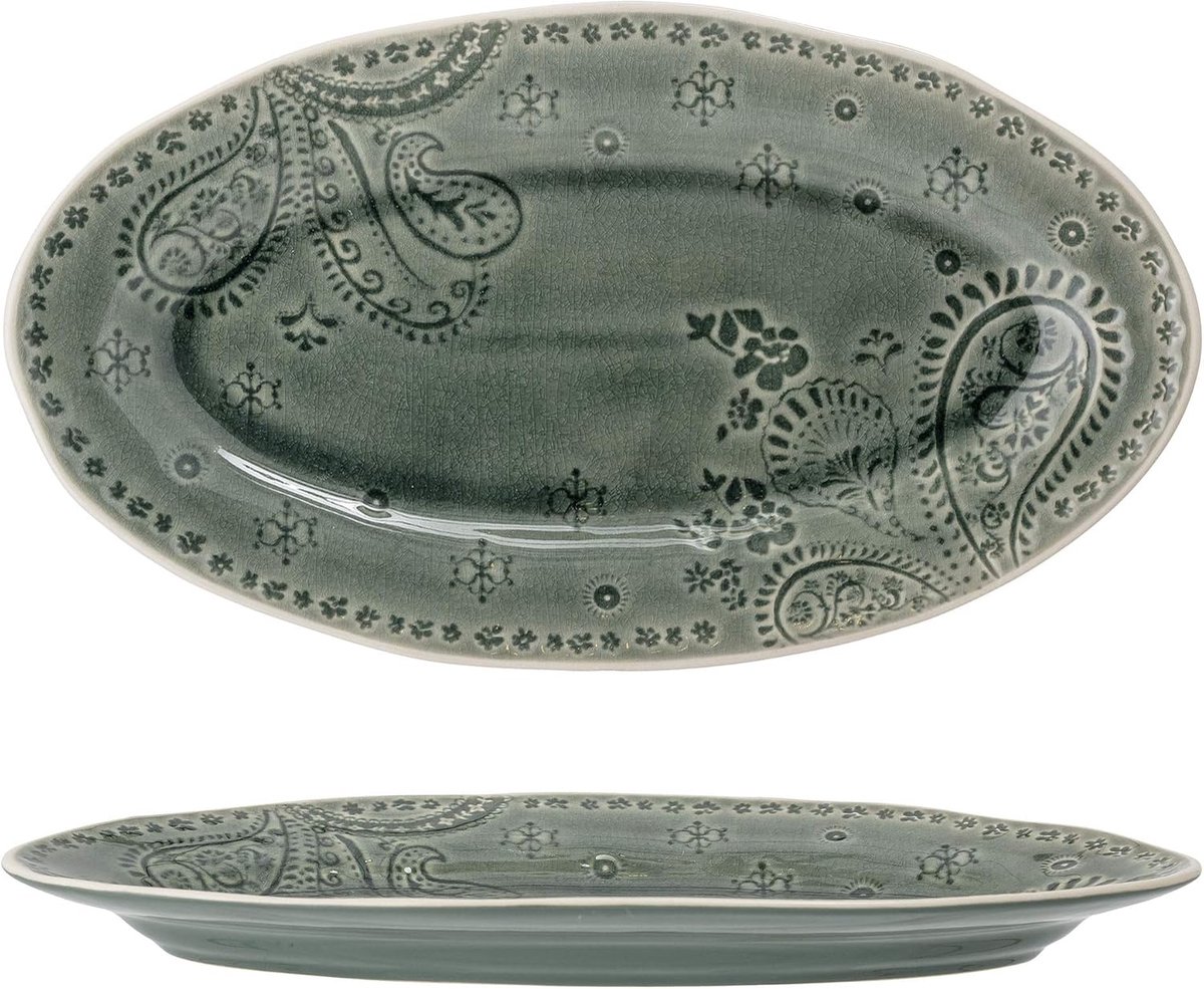 Serveerschaal - Plaat Aardewerk - Hapjes Presenteren - Rustiek Porselein - 35x20cm - Groen