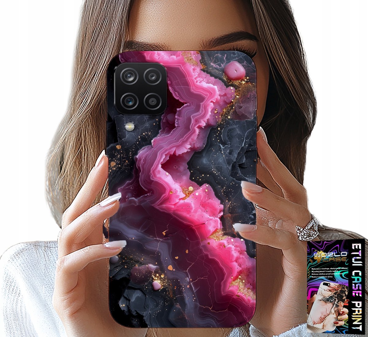 HOESJE VOOR SAMSUNG A12 / M12 - ROZE MARMEREN ACHTERKANT, MODIEUZE PATRONEN