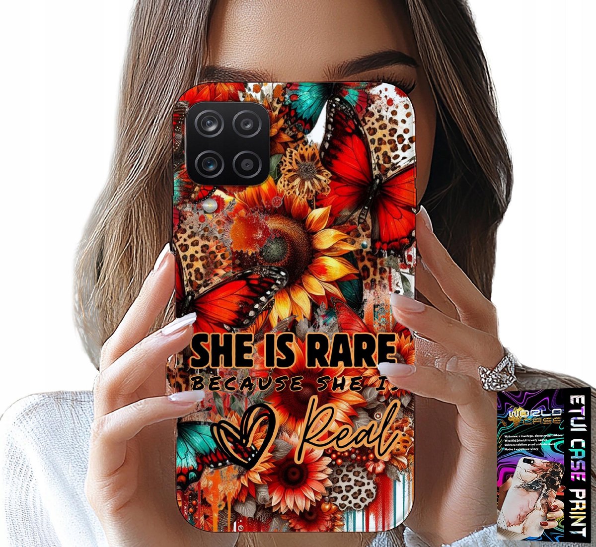 HOESJE VOOR SAMSUNG A12 / M12 - ZIJ IS ZELDZAAM, ZONNEBLOEMEN, BLOEMEN, VLINDERS