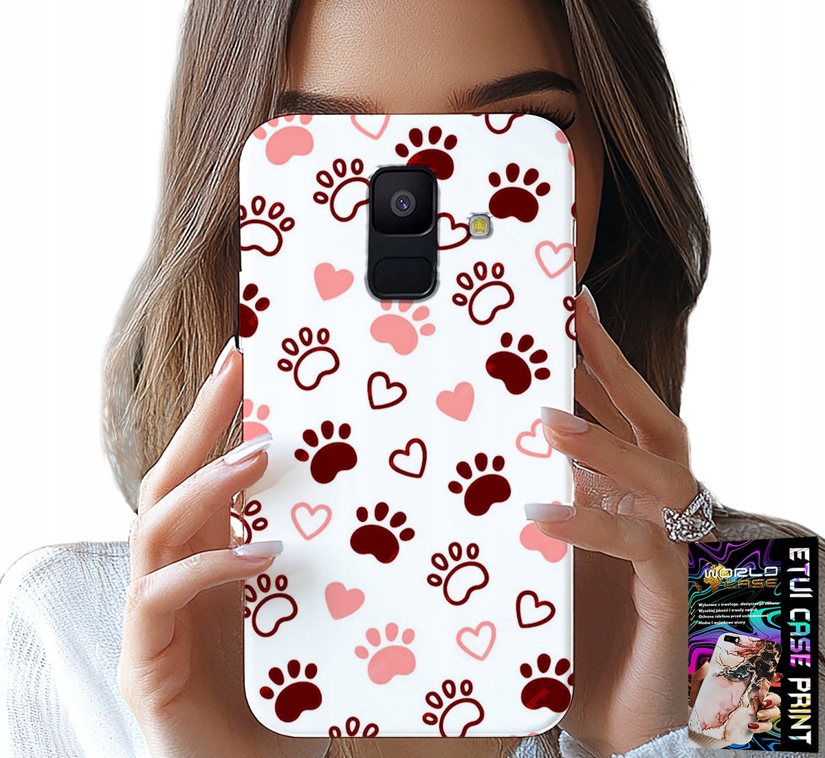 HOESJE VOOR SAMSUNG A6 2018 - HONDENPOTEN OP EEN WITTE ACHTERGROND, HOND, KAT, TEDDYBEER