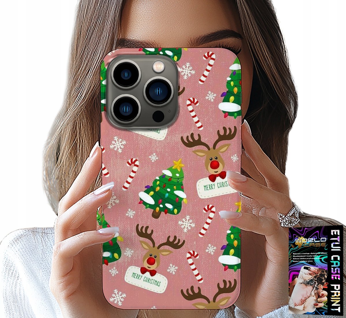 iPhone 15 Pro hoesje - Kerstrendier, kerstbomen, snoeppatronen