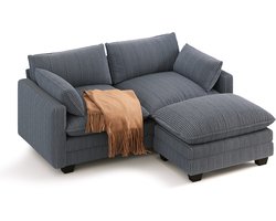Xbro Hoekbank met Slaapfunctie – L-vormige Bank met Verplaatsbare Hocker – Corduroy – 3-Zits – Donkergrijs
