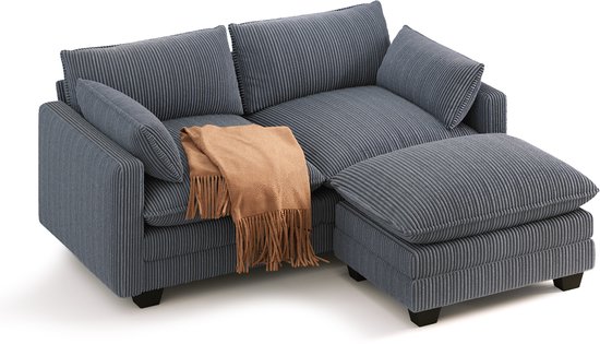 Xbro Hoekbank met Slaapfunctie – L-vormige Bank met Verplaatsbare Hocker – Corduroy – 3-Zits – Donkergrijs