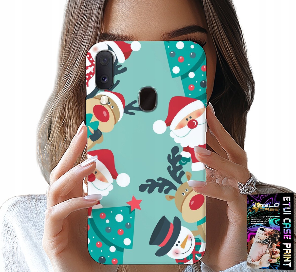 HOESJE VOOR SAMSUNG GALAXY A20E - KERSTMAN, RENDIER, SNEEUWPOP KERSTPATROON
