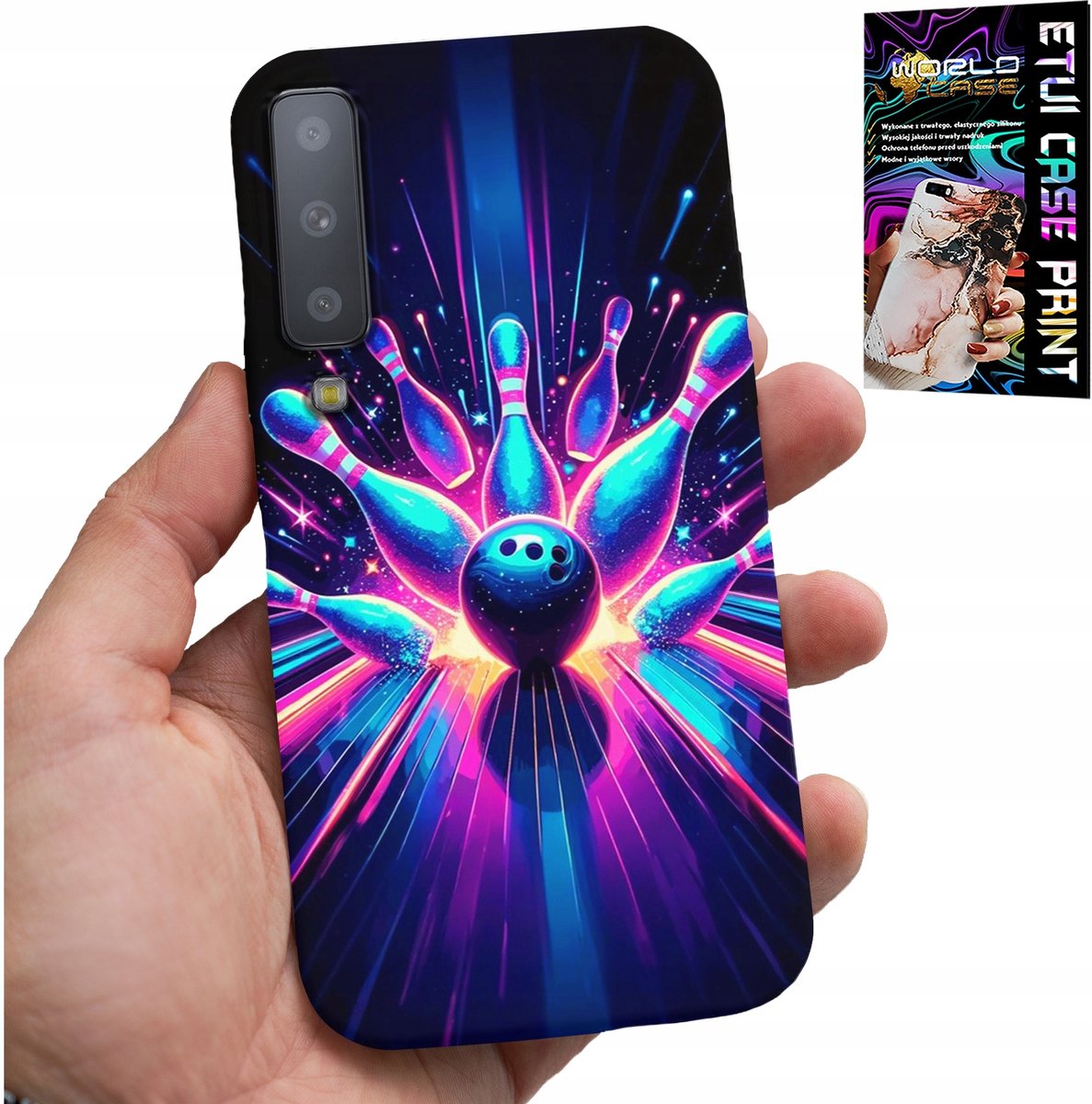 HOESJE VOOR SAMSUNG A7 2018 - BOWLING STRIKE COVER, ACHTERKANT