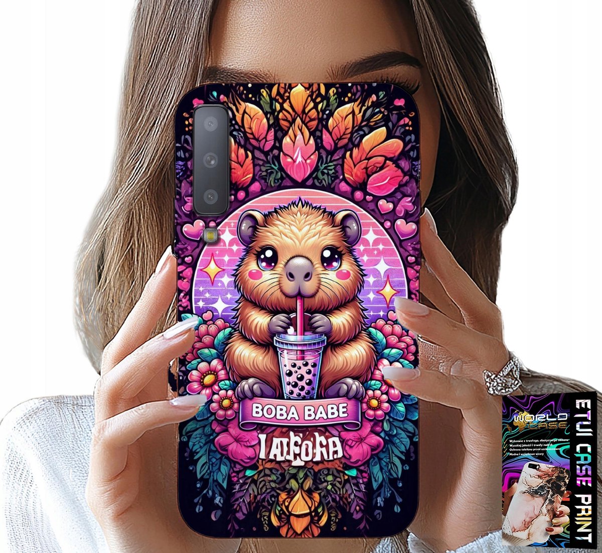 HOESJE VOOR SAMSUNG A7 2018 - SCHATTIGE CAPYBARA MET SHEIK, SUPER PATRONEN