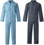 Gentlemen - 2 klassieke heren pyjama's doorknoopsluiting - 100% poplin katoen - blauw en donkerblauw - maat 52 (L)