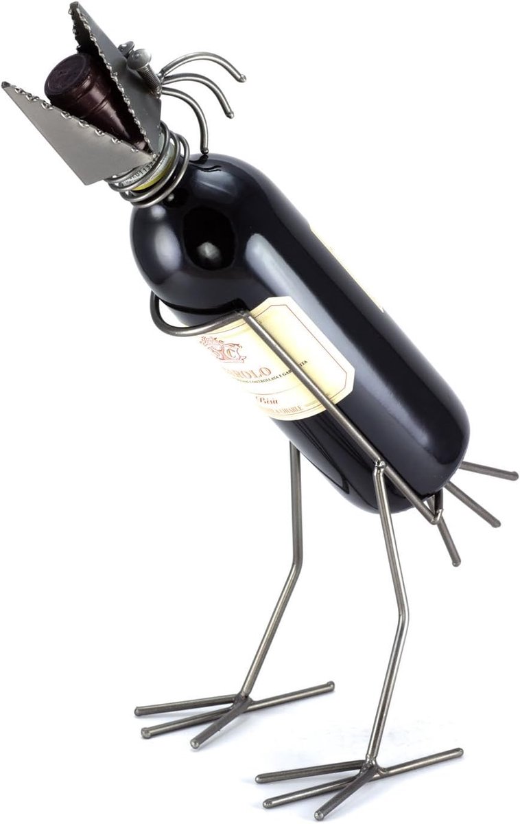 Fleshouder Wijn - Drankhouder - Wijn serveren - Handgemaakt object - 26x21x19 cm - Zwart
