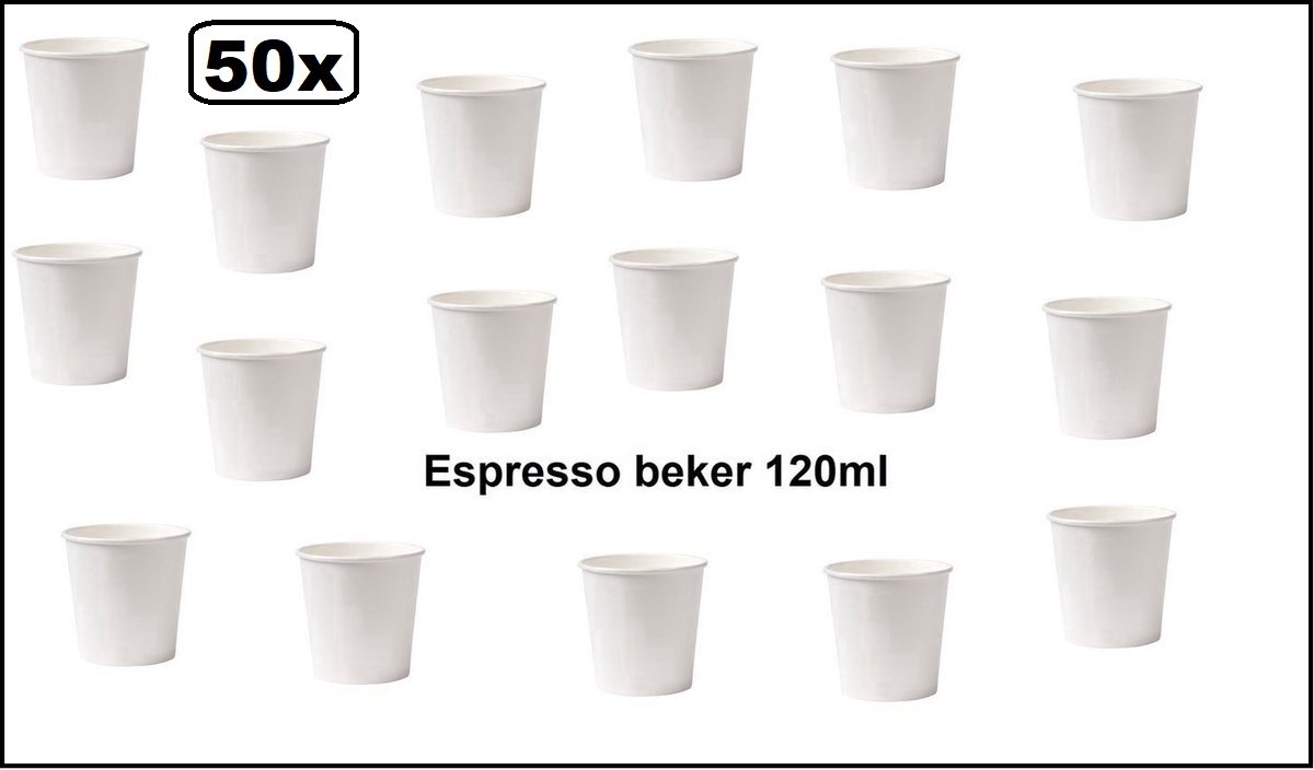50x Koffie beker espresso karton wit 120ml - Espresso - Koffie thee chocomel soep drank water beker karton