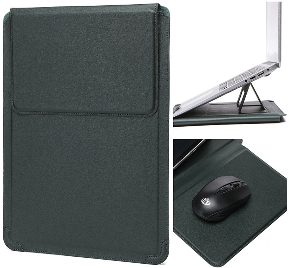 Leren laptoptas, laptophoes, laptopkoelstandaard voor laptops van 15-16 inch, Geel