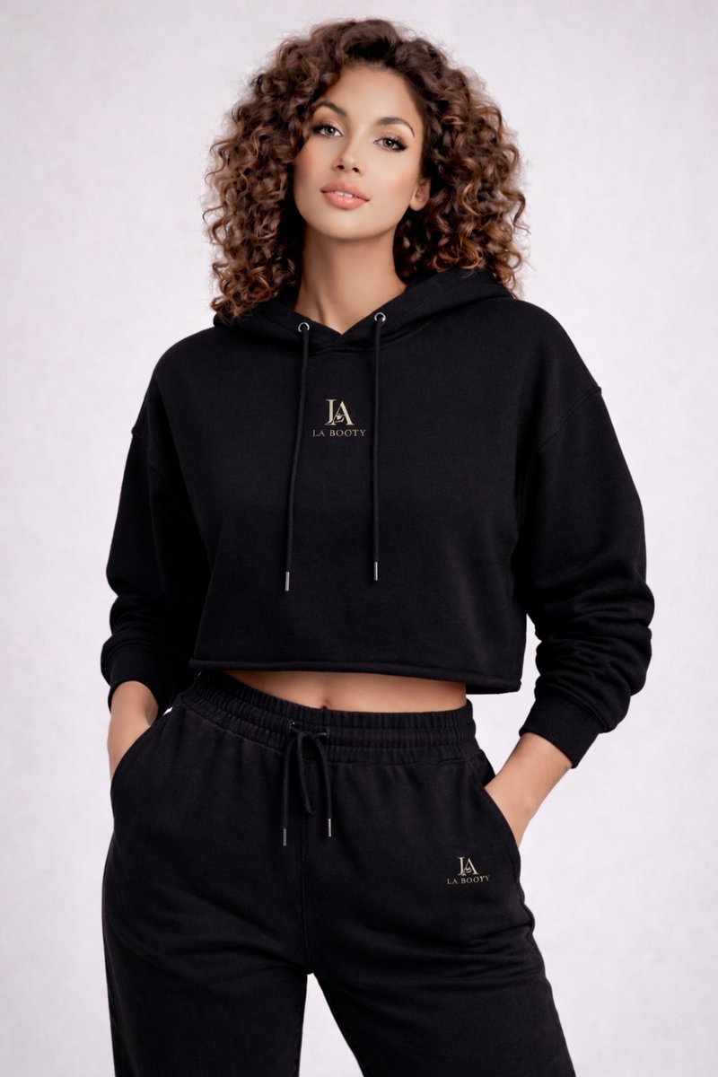 La Booty-Luxe Dames Joggingpak – Premium Katoen – Sweater– Designer Lounge wear Set – Zwart- maat XL