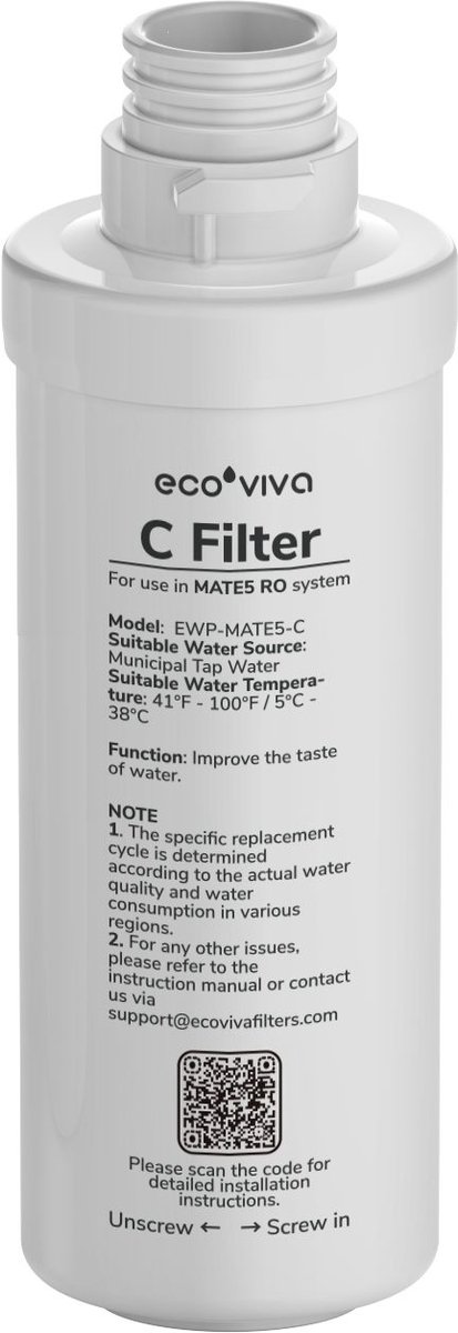 Ecoviva MATE5 C Vervangfilter – Voor MATE5 Tafelmodel UV Omgekeerde Osmose Systeem – Drinkwater Waterfilter