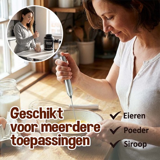 2022 Melkopschuimer electrisch – Creëer een perfecte melkschuimlaag – Melkopschuimer handmatig – Melkopschuimers – verbeterde melkschuimer van RVS - Incl. batterijen en Ebook!
