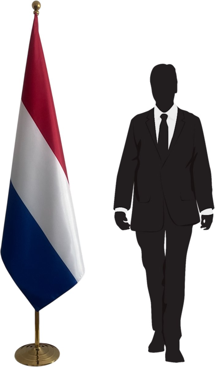 Nederlandse vlag 100x150 cm met RVS voet en telescopische mast – goudkleurig – bol Ø56 mm – premium kwaliteit