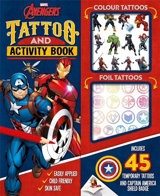 Includes 45 temporary tattoos- Marvel Avengers: Tattoo and Activity Book