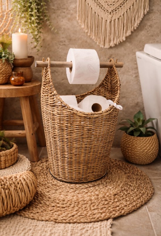 efluky Toiletpapieropbergmand met deksel, bamboe